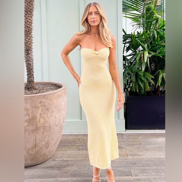 Beginning Boutique Yellow Knit Strapless Midi Dress - Picture 1 of 4